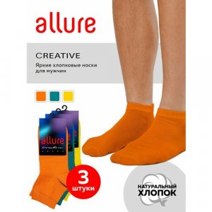Носки цветные носки, 3 пары, размер 45/47, оранжевый, бирюзовый, желтый ALLURE. Цвет: бирюзовый/оранжевый/желтый