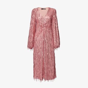 Тканое платье миди с V-образным вырезом и пайетками Rotate Birger Christensen, розовый Christensen