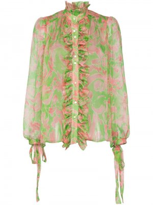 Полупрозрачная блузка с цветочным принтом Ronald Van Der Kemp. Цвет: green/pink