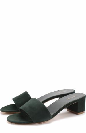 Замшевые сабо на устойчивом каблуке Mansur Gavriel. Цвет: темно-зеленый
