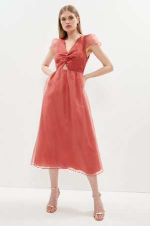 Платье миди из органзы с закрученной передней частью , розовый Coast
