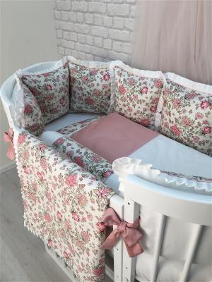 Комплект постельного белья в детскую кроватку Розовые цветы, 18 предметов MARELE. Цвет: молочный, розовый