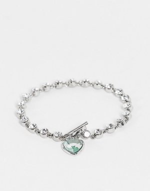 Серебристый браслет с бусинами, кристаллами и подвеской-сердечком ASOS DESIGN
