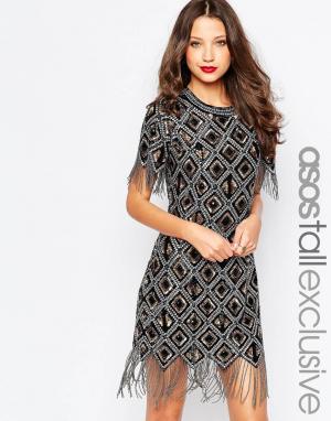 Коктейльное платье с пайетками ASOS TALL Premium. Цвет: черный