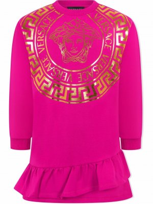 Платье-свитер с принтом Medusa Versace Kids. Цвет: розовый