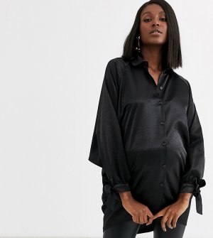 Черная атласная oversize-рубашка -Черный Blume Maternity
