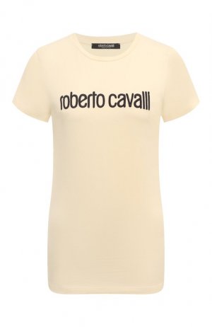 Хлопковая футболка Roberto Cavalli. Цвет: кремовый
