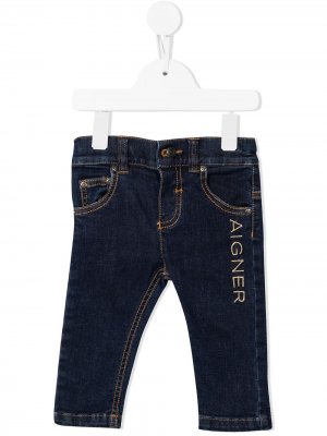Прямые джинсы с вышитым логотипом Aigner Kids. Цвет: синий
