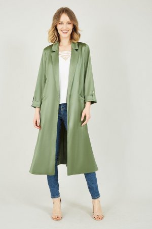 Зеленая длинная куртка-кимоно из атласного узора , зеленый Yumi