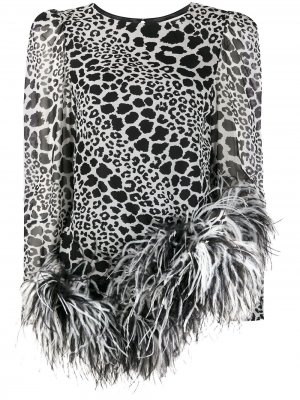Блузка с перьями Alessandra Rich. Цвет: серый