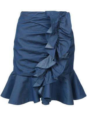 Джинсовая юбка с оборками Caroline Constas. Цвет: синий