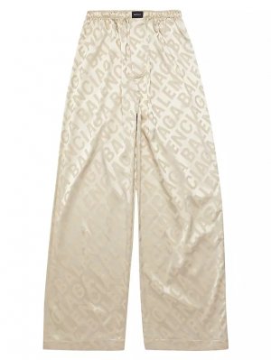 Большие пижамные брюки со сплошным логотипом, бежевый Balenciaga