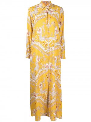 Платье-рубашка макси с длинными рукавами и принтом пейсли Emilio Pucci. Цвет: желтый