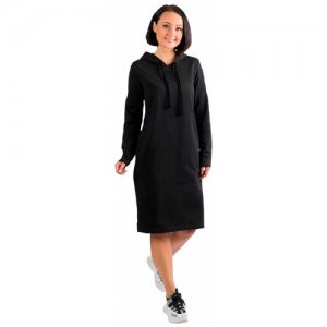 Платье женское спортивное с капюшоном худи короткое трикотажное размер 48 черное MillenaSharm. Цвет: черный
