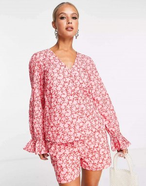 Розовая блузка с объемными рукавами и вышивкой Never Fully Dressed