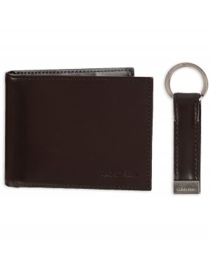 Мужской тонкий складной кошелек RFID и набор брелоков Calvin Klein