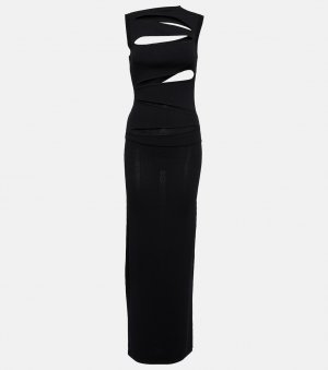 Платье миди со вставками из трикотажа в рубчик с вырезами CHRISTOPHER ESBER, черный Esber