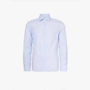Рубашка стандартного кроя из хлопкового поплина с раздвинутым воротником и закругленным краем , синий Corneliani