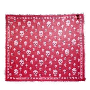 Шарф skull scarf 104x120 modal/silk lacquer/pink Alexander Mcqueen, красный McQueen