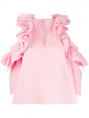 Поплиновая блузка с оборками Delpozo. Цвет: розовый