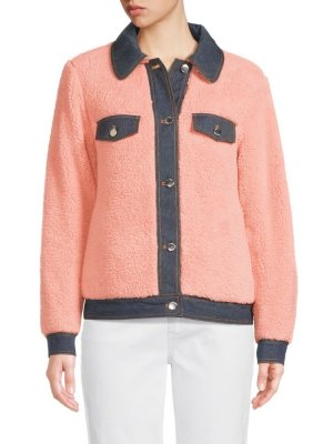 Куртка дальнобойщика из искусственного меха и джинсовой ткани Love Moschino, розовый MOSCHINO