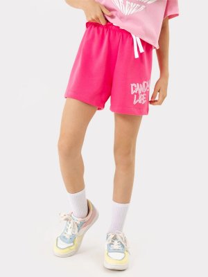 Шорты для девочек розового цвета с принтом и шнуровкой Mark Formelle. Цвет: фуксия +печать