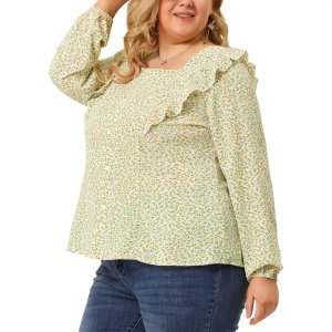 Женские блузки больших размеров, топы с квадратным вырезом и длинными рукавами, рюшами цветочным принтом Agnes Orinda