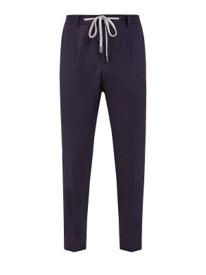 Льняные брюки в стиле casual с поясом на кулиске PESERICO. Цвет: синий