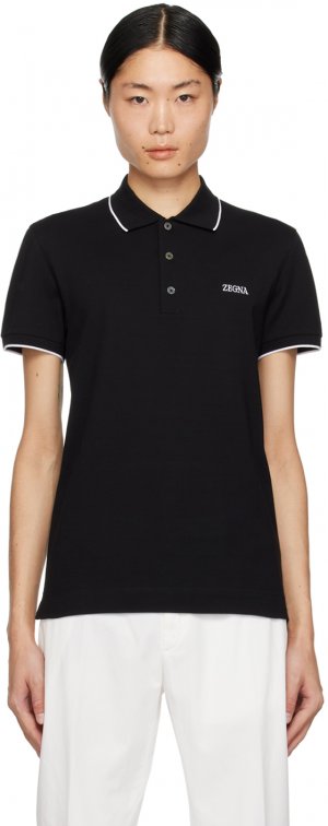 Черная рубашка-поло с вышивкой Zegna