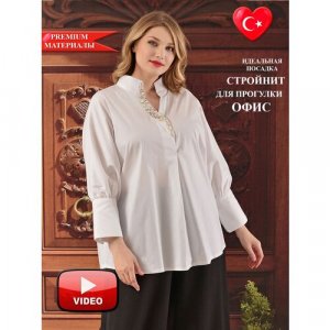 Блуза, нарядный стиль, свободный силуэт, длинный рукав, размер 64/66, белый Darkwin. Цвет: белый