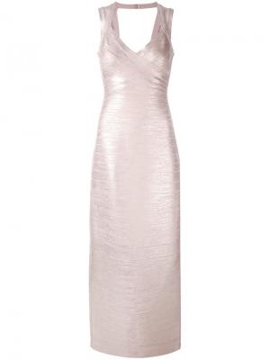Вечернее платье с V-образным вырезом Hervé Léger. Цвет: розовый и фиолетовый