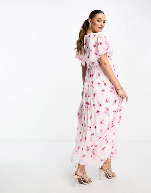 Платье миди с цветочным принтом и плиссированным подолом DESIGN Maternity Asos