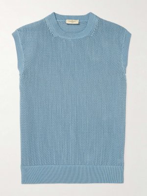 Вязаный крючком хлопковый свитер-жилет , синий Piacenza 1733