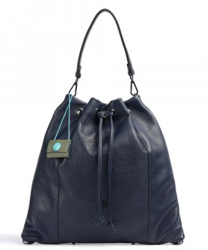 Черная сумка-ведро Icon Cleo M из зерненой телячьей кожи , синий Gabs