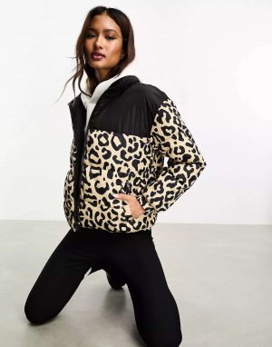Утепленная куртка Only Color Block в леопардовом и черном цвете. Цвет: черный