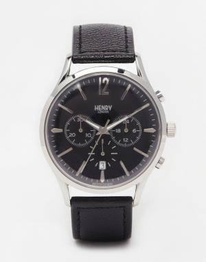 Часы с хронографом и кожаным ремешком Edgware Henry London. Цвет: черный