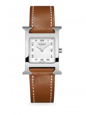 Часы Heure H 25 мм из нержавеющей стали и с кожаным ремешком HERMÈS, коричневый Hermès