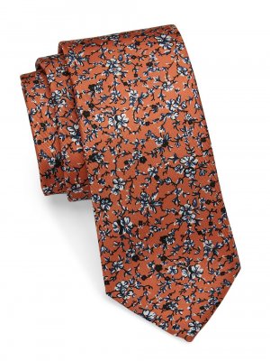 Шелковый галстук с цветочной лозой , оранжевый Saks Fifth Avenue