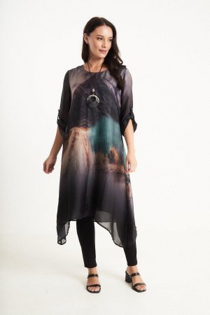 Абстрактное шелковое платье с колье , серый Saloos