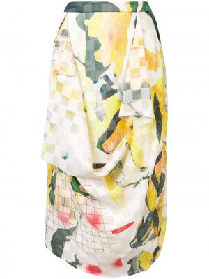Драпированная юбка с принтом Chalayan. Цвет: желтый