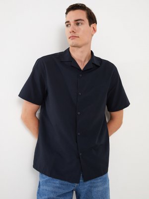 Мужская вискозная рубашка стандартного кроя с коротким рукавом , темно-синий LCW Casual