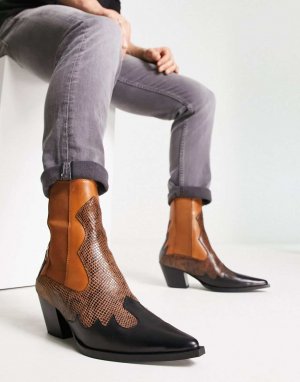 Коричневые кожаные ботинки челси на каблуке ASOS DESIGN