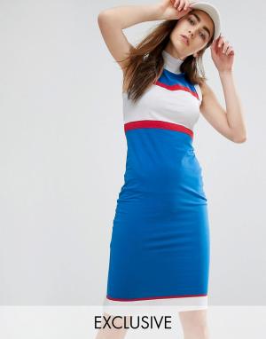 Платье миди с высокой горловиной эксклюзивно для ASOS Le Coq Sportif. Цвет: мульти