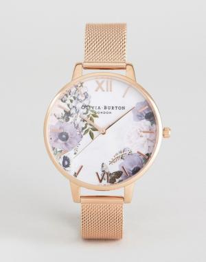 Золотистые часы с браслетом и мраморным циферблатом OB16 Olivia Burton. Цвет: золотой