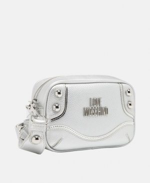 Кожаная сумка через плечо Love Moschino, серебряный MOSCHINO