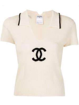 Рубашка поло 2001-го года с логотипом CC Chanel Pre-Owned. Цвет: белый