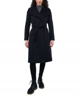 Женское пальто с запахом и поясом , черный Anne Klein