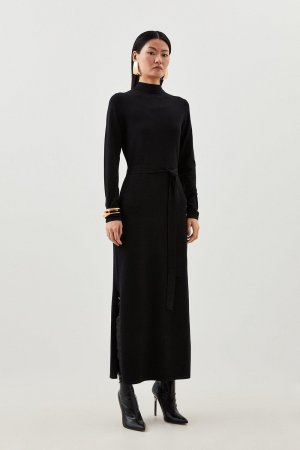 Трикотажное платье мидакси с поясом из вискозы , черный Karen Millen