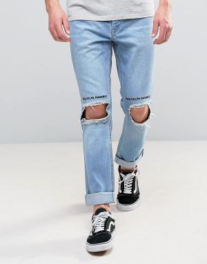 Узкие джинсы с отворотом и рваной отделкой на коленях Kubban. Цвет: синий
