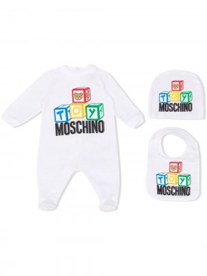 Комплект из комбинезона и двух нагрудников с логотипом Moschino Kids. Цвет: белый